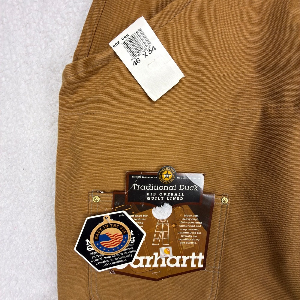 Carhartt‎ Traditional Duck Bibs Overalls Quilt Lined 46x34 R02 BRN Brown NOS NWT